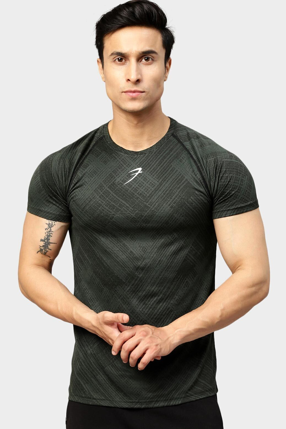 Image of FuaarK Self Design Men Round Neck Green T-Shirt
