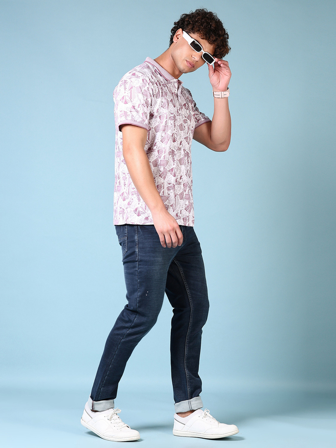 Image of V-MART Printed Men Polo Neck Purple T-Shirt