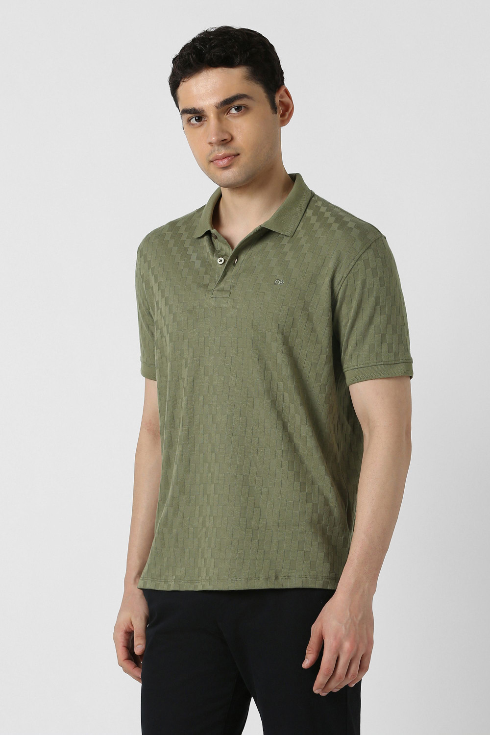 Image of PETER ENGLAND Self Design Men Polo Neck Light Green T-Shirt