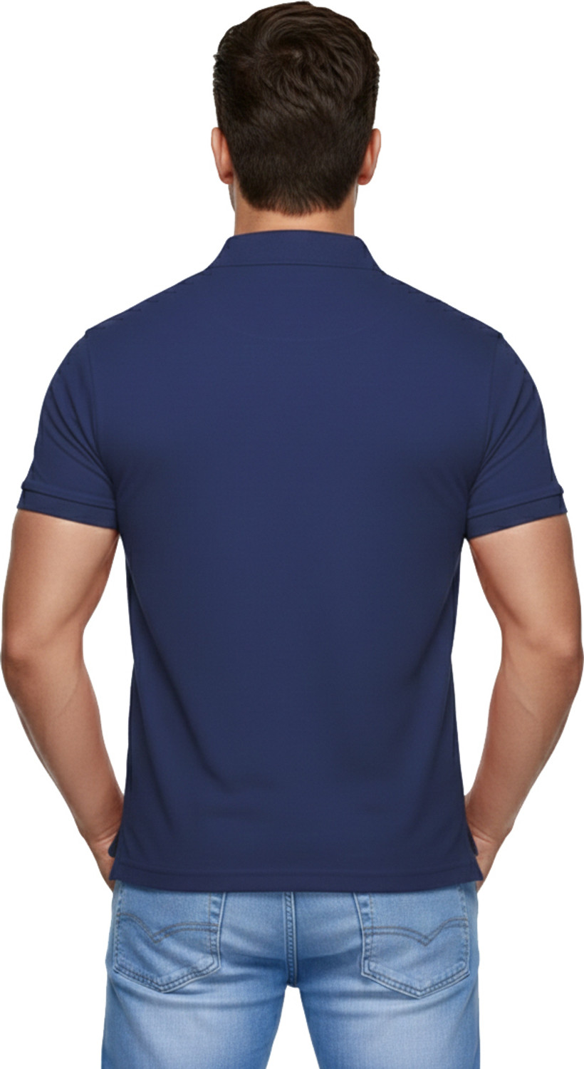Image of METRONAUT Solid Men Polo Neck Dark Blue T-Shirt