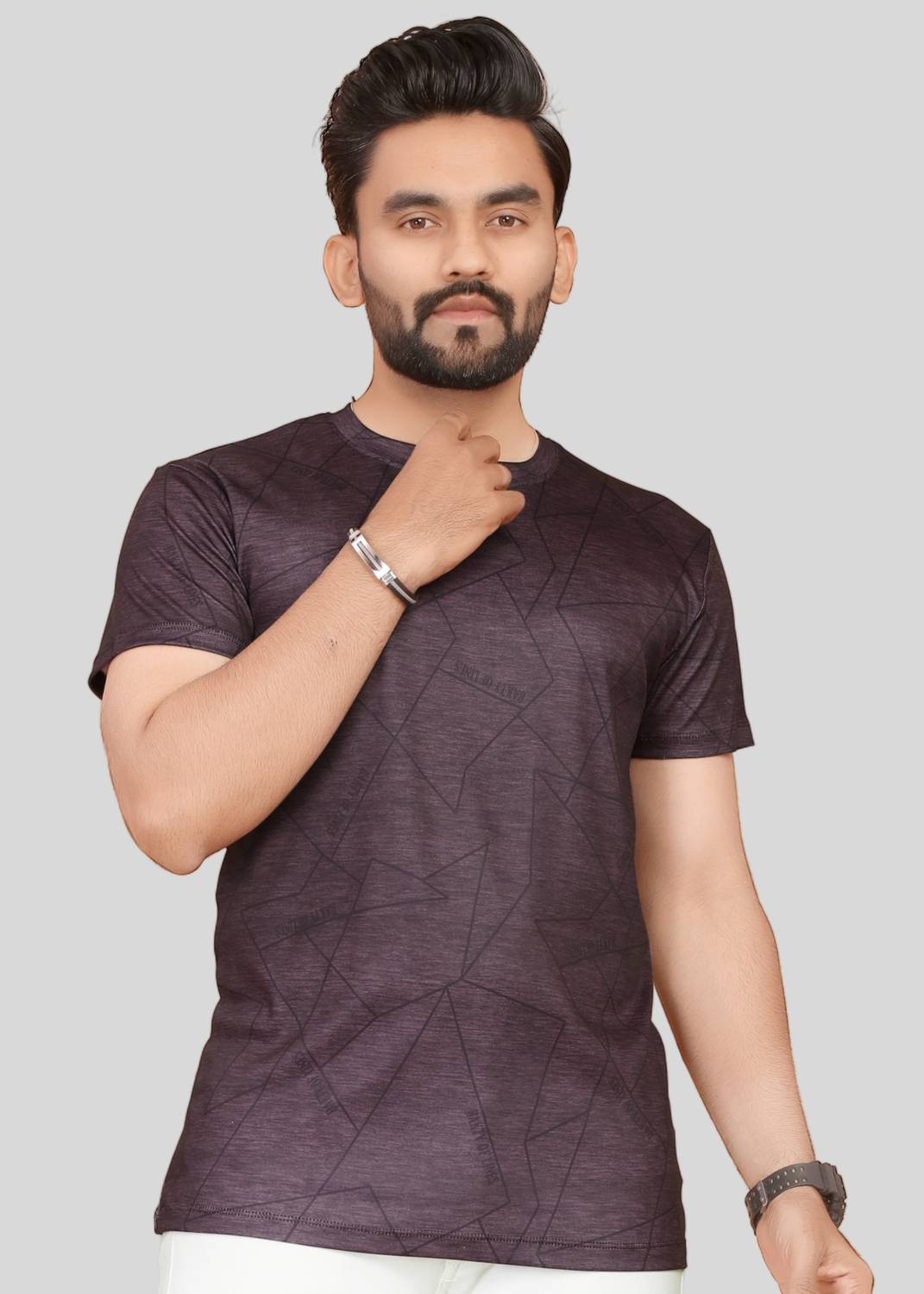sti Men Printed Round Neck Polyester Brown T-Shirt