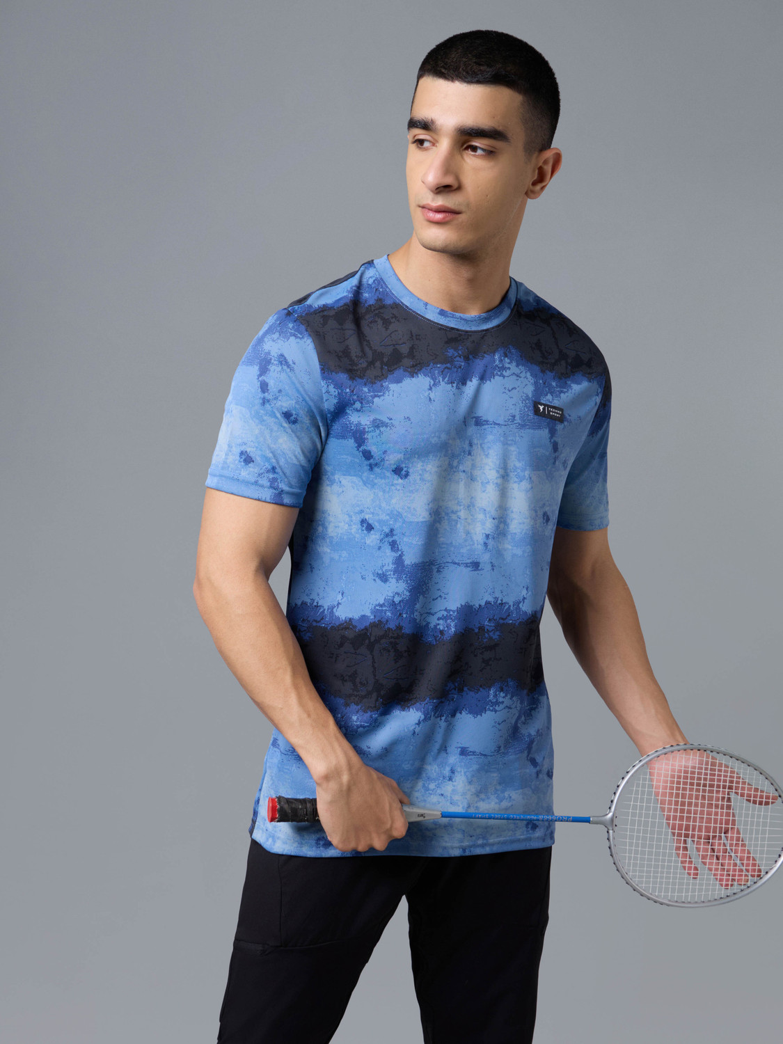 Image of TECHNOSPORT Abstract Men Round Neck Blue T-Shirt