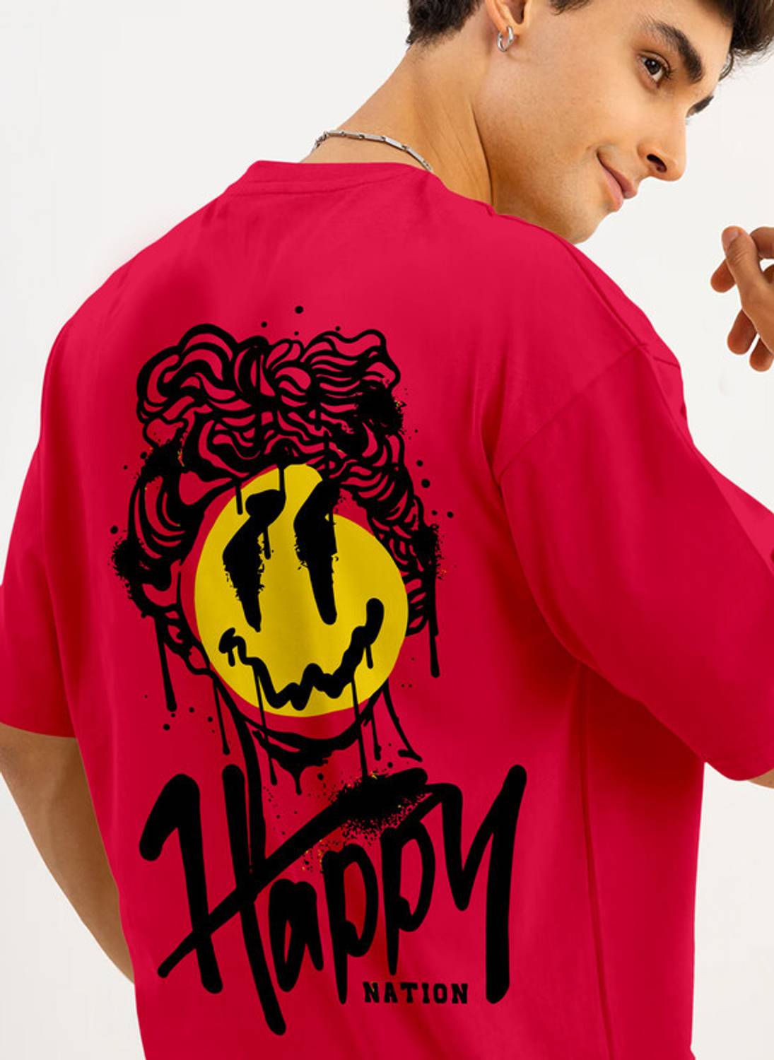 Triptee Men Printed, Typography Round Neck Cotton Blend Red T-Shi