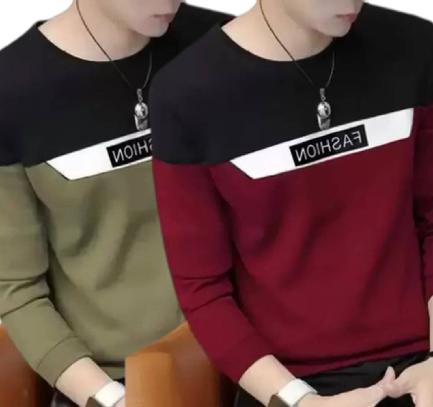 URE Enterprises Pack of 2 Men Colorblock Round Neck Polycotton Da