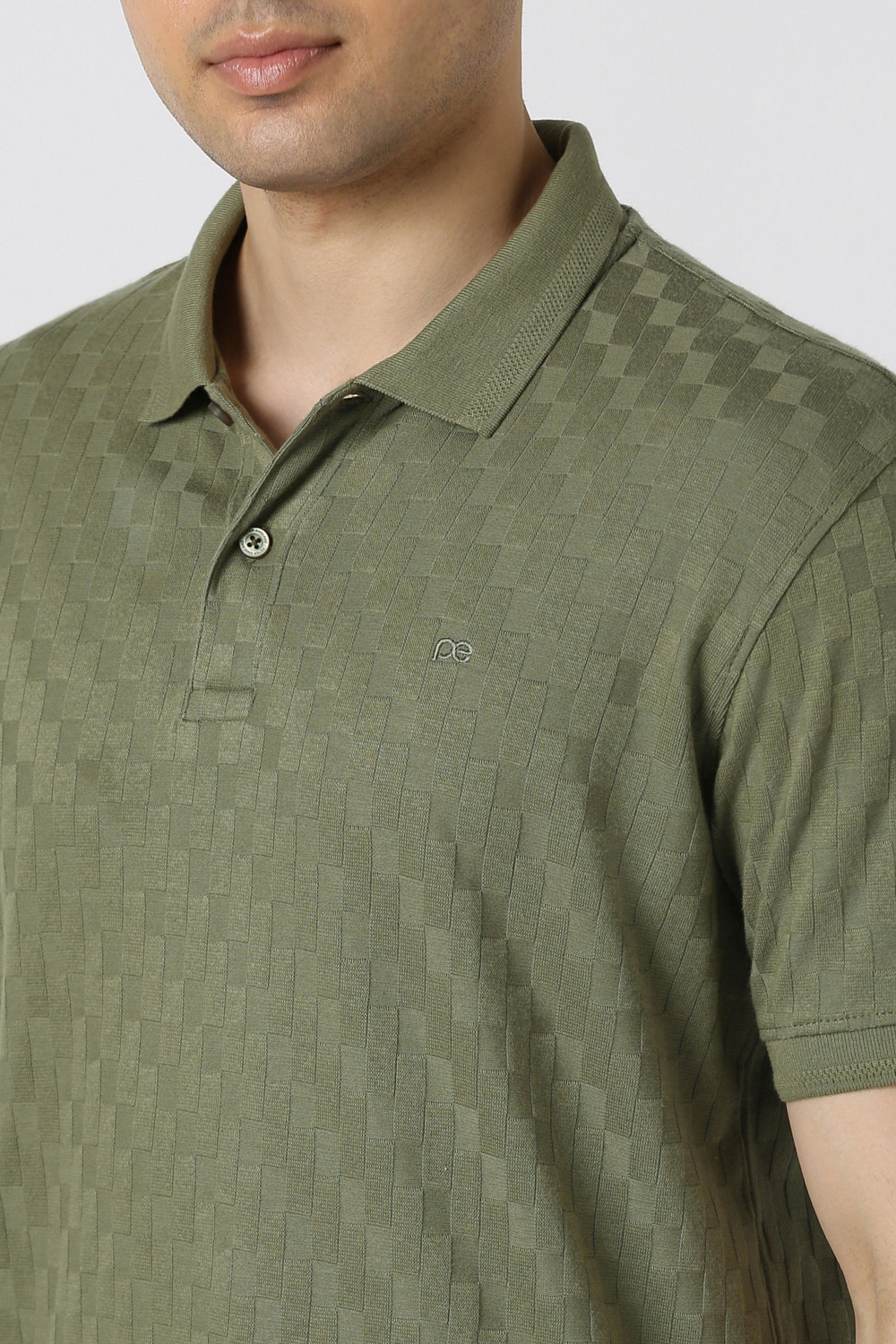 Image of PETER ENGLAND Self Design Men Polo Neck Light Green T-Shirt