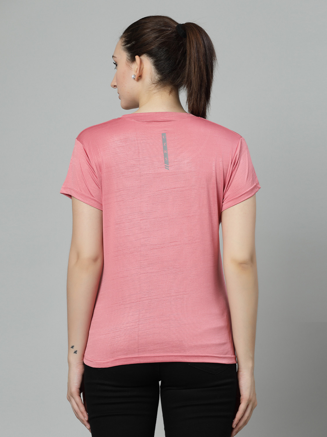 Image of UZARUS Solid Women Round Neck Grey, Pink T-Shirt