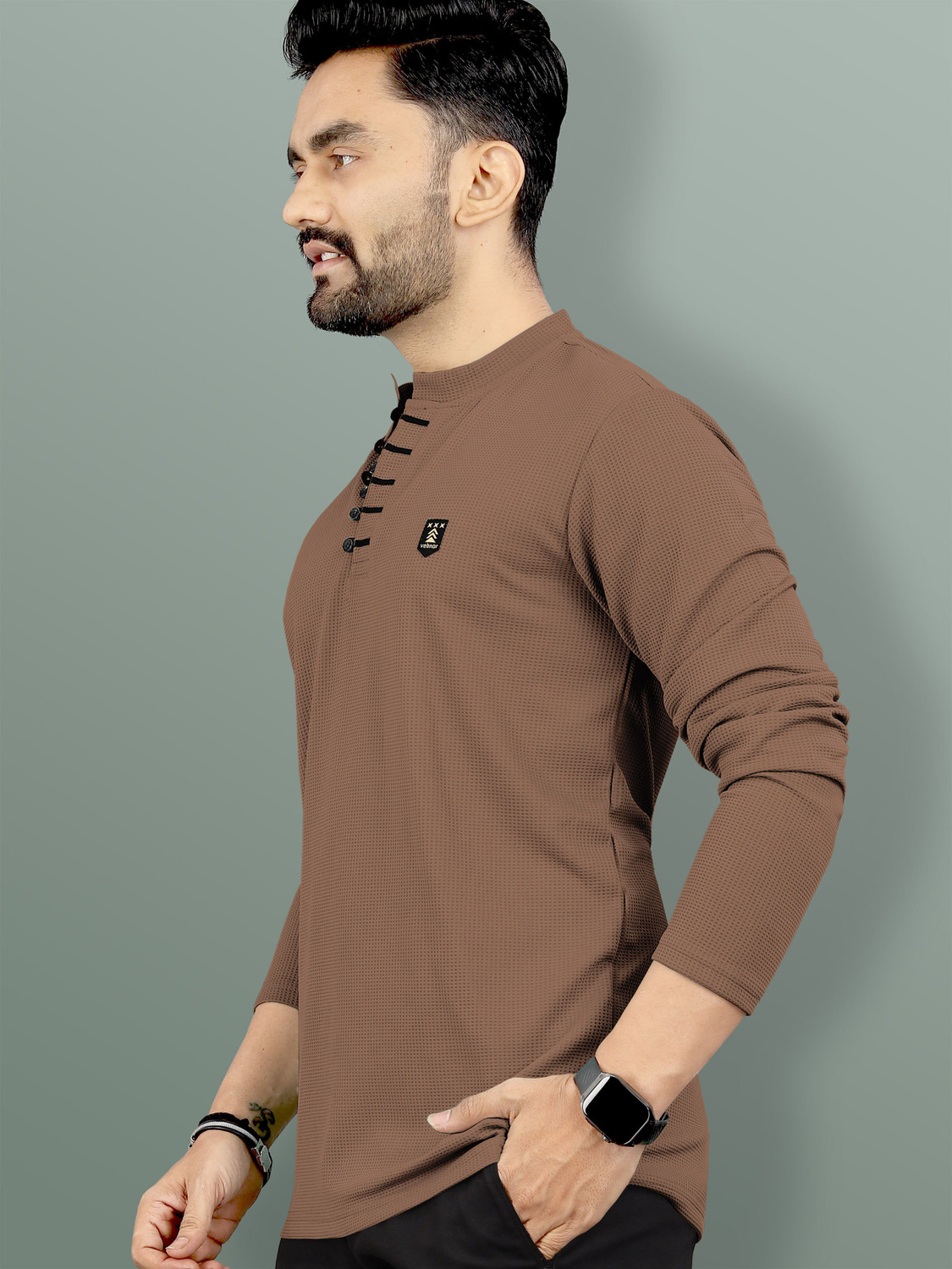 Image of VeBNoR Self Design Men Polo Neck Brown T-Shirt