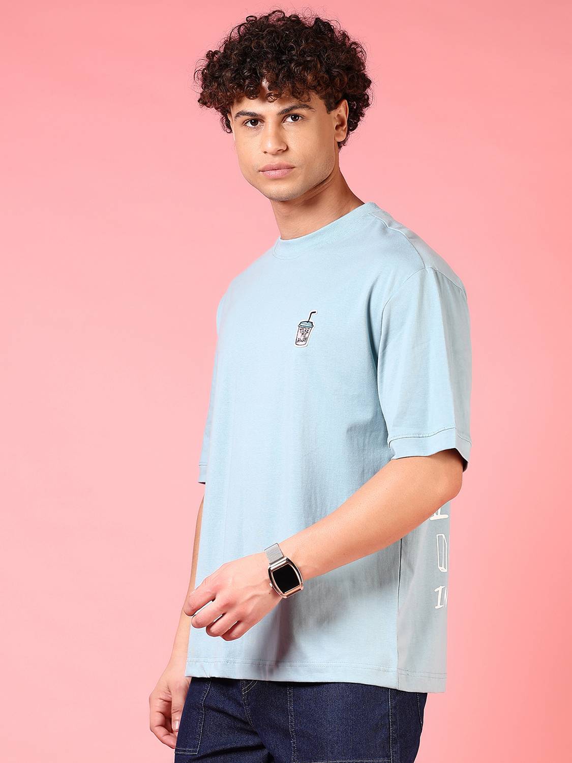 V-MART Men Light Blue Round Neck T-Shirt - Image 5