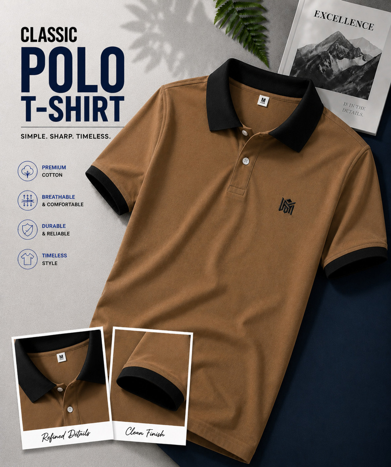 Image of Mameru Solid Men Polo Neck Brown T-Shirt
