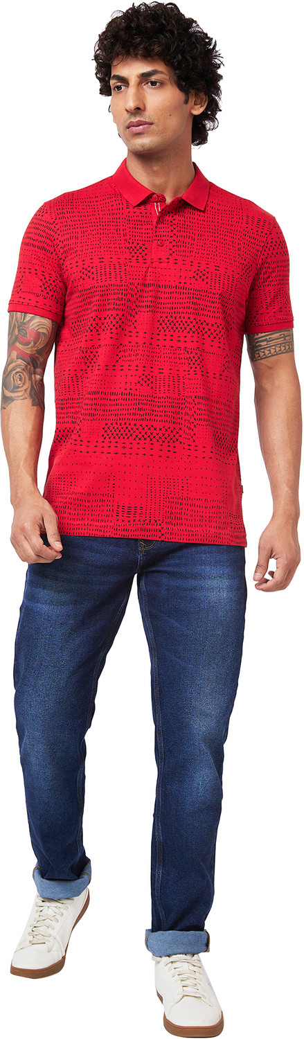 Image of Spykar Printed Men Polo Neck Orange T-Shirt