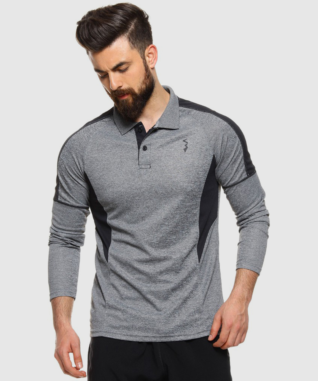 Image of CAMPUS SUTRA Colorblock Men Polo Neck Grey T-Shirt