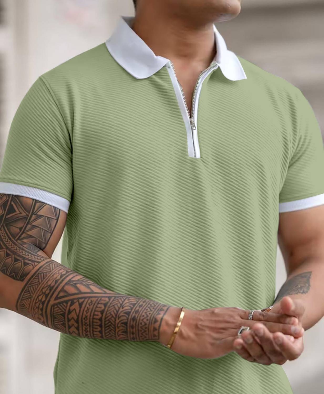 COMBRAIDED Men Polo Neck Light Green T-Shirt - Image 5