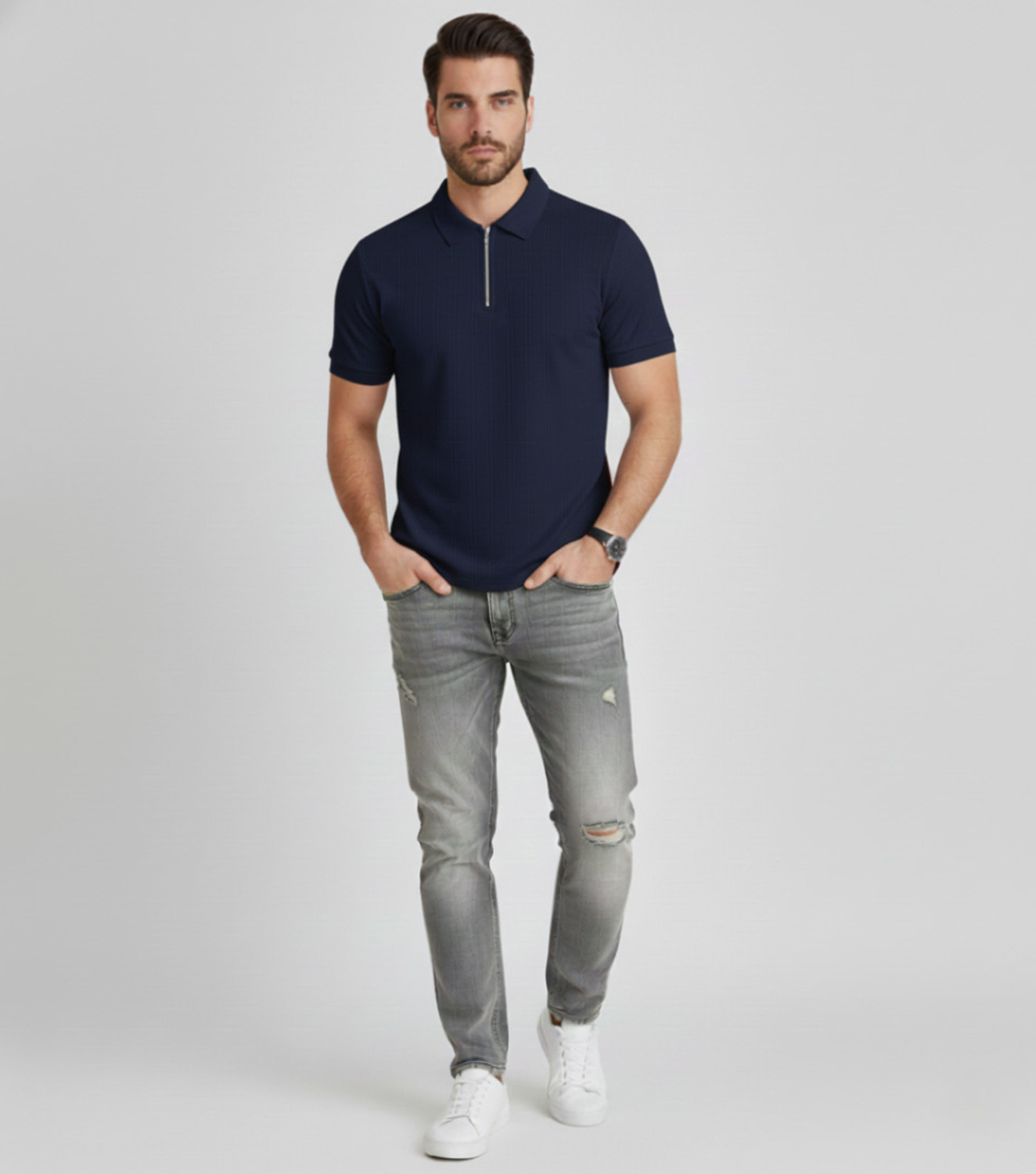 Image of Dark Drive Solid Men Polo Neck Blue T-Shirt