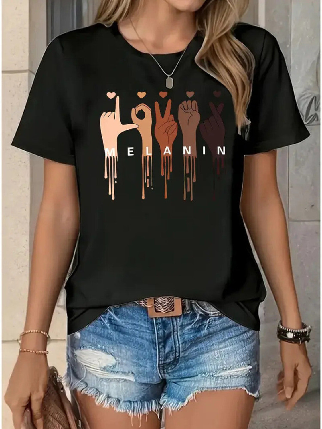 Image of watto Printed Women Round Neck Black T-Shirt