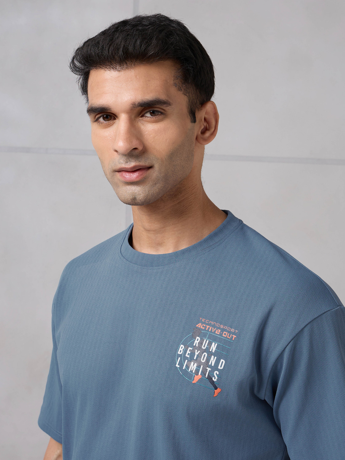 Image of TECHNOSPORT Graphic Print Men Round Neck Light Blue T-Shirt