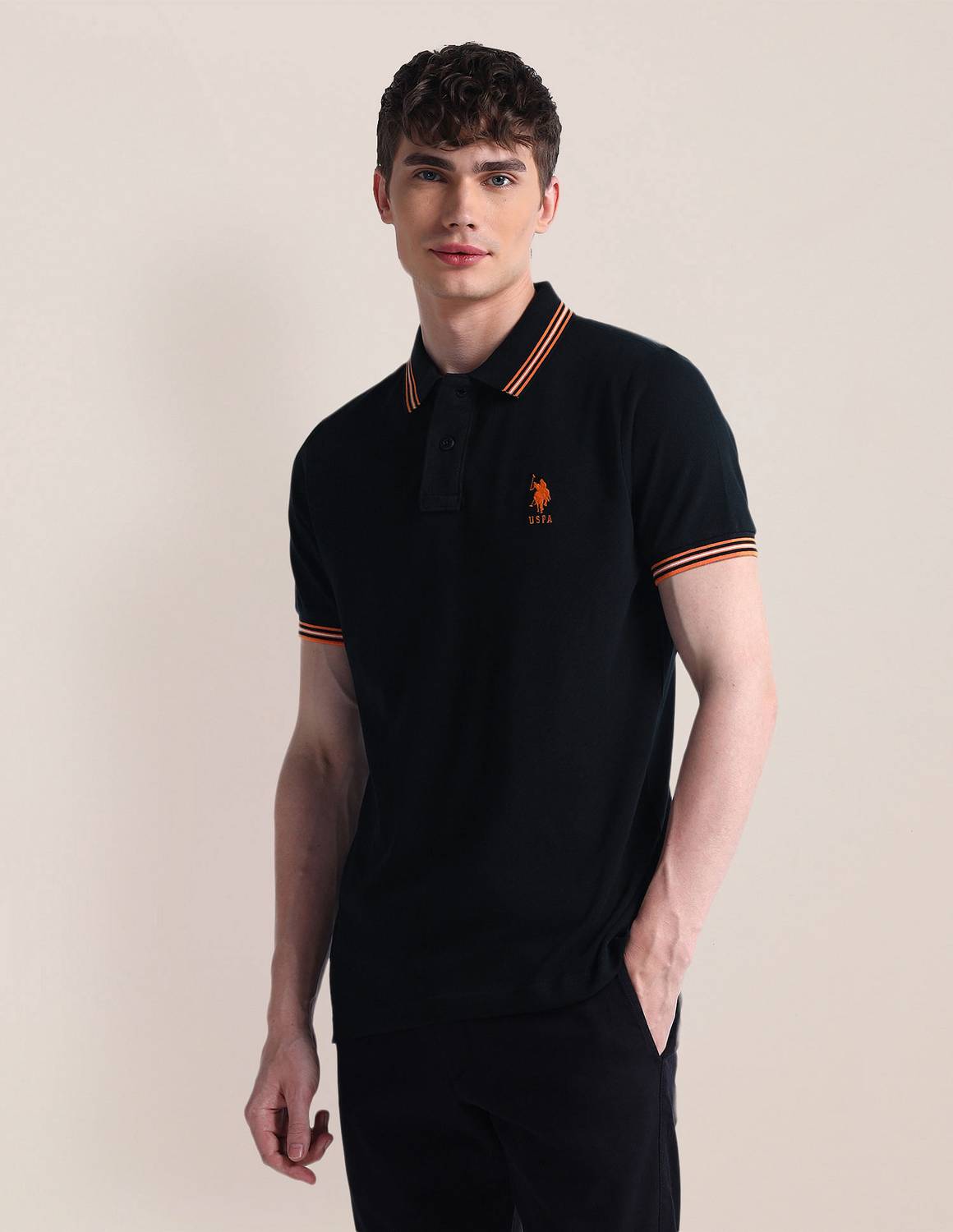 U.S. POLO ASSN. Men Black Polo Neck T-Shirt - Image 4