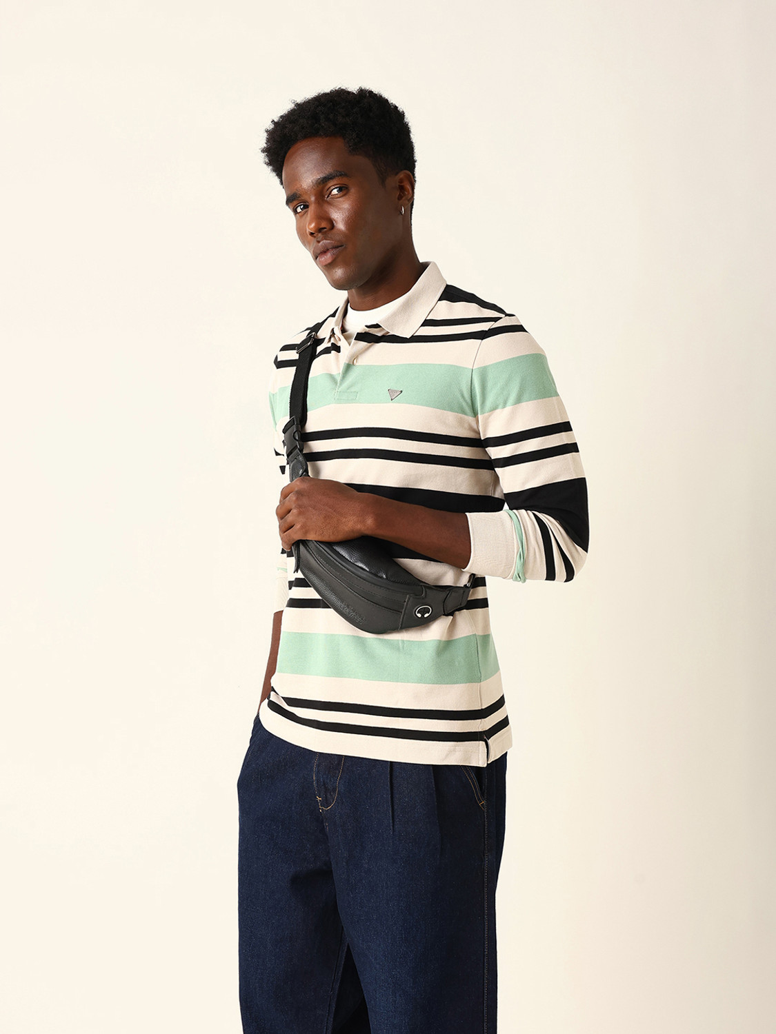 Image of THE BEAR HOUSE Striped Men Polo Neck Multicolor T-Shirt