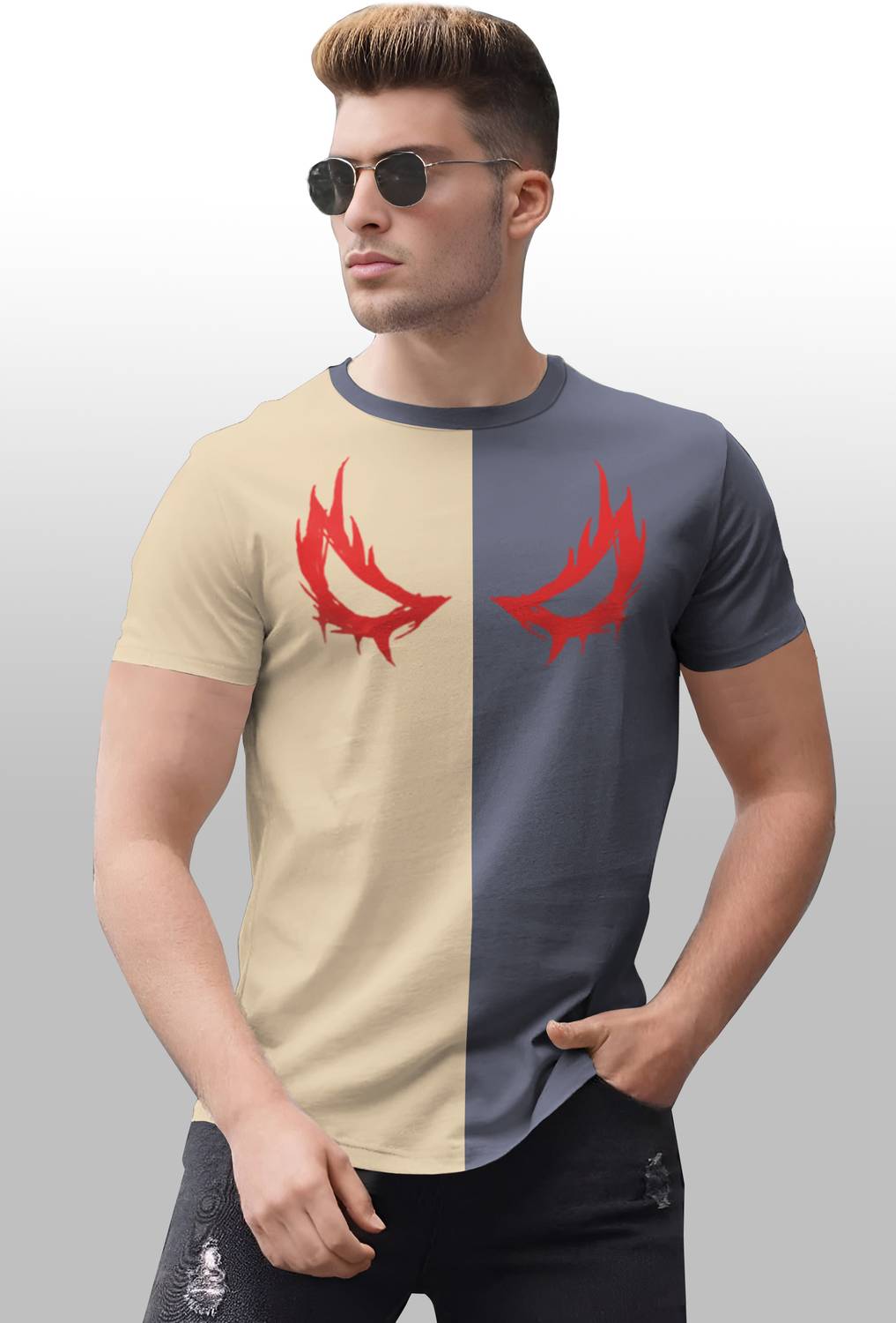 KELONBRO Men Printed Round Neck Cotton Blend Multicolor T-Shirt