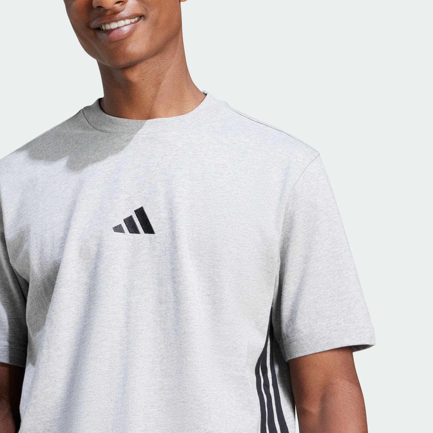 Image of ADIDAS Striped Men Crew Neck Grey T-Shirt