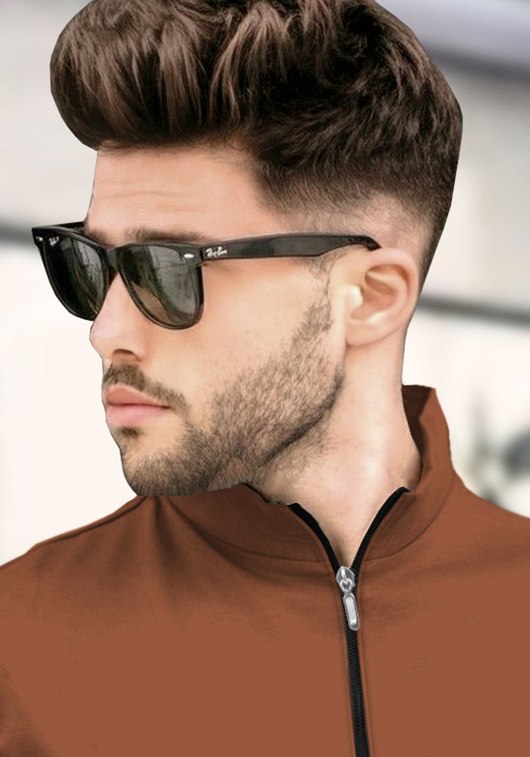 Image of TRIPR Printed Men Mandarin Collar Brown T-Shirt