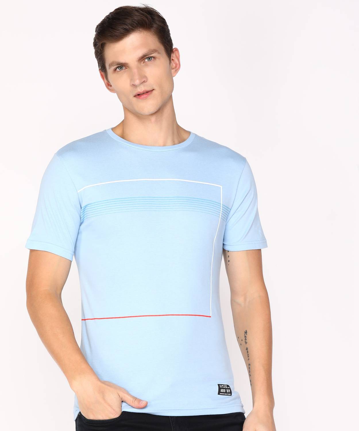 Aditya Birla - abof Printed Men Crew Neck Blue T-Shirt