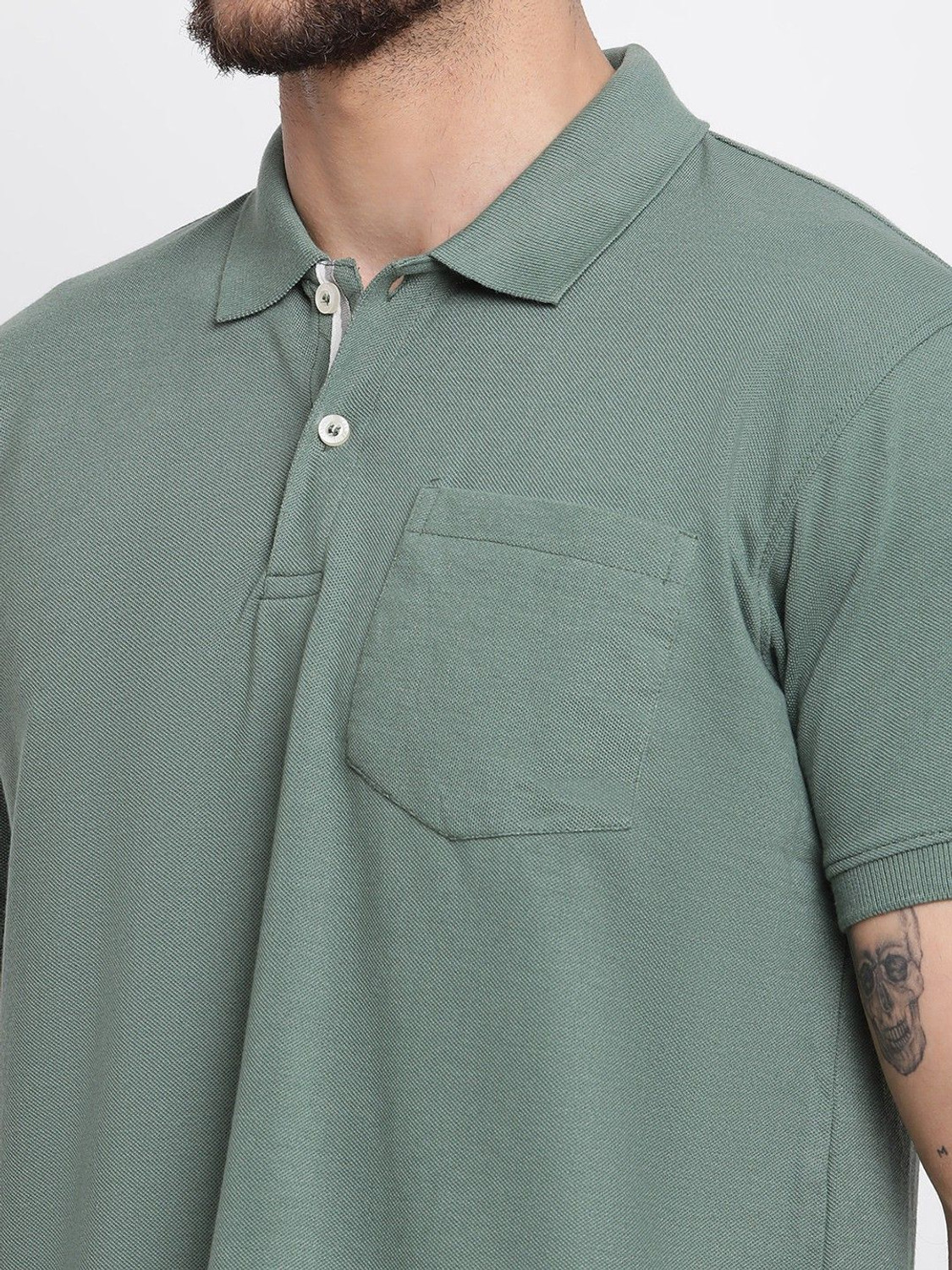 Image of CANTABIL Solid Men Polo Neck Green T-Shirt