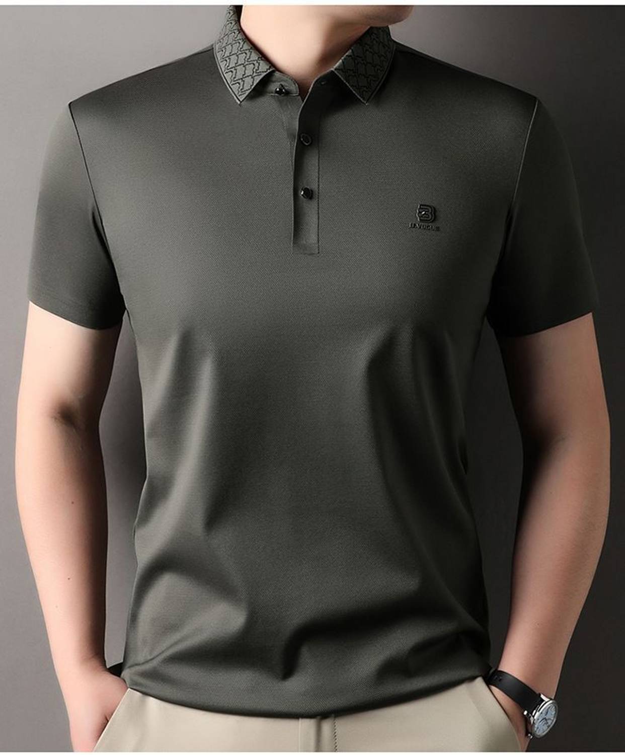 GLANZY Dark Green Polo Neck T-Shirt - Image 2