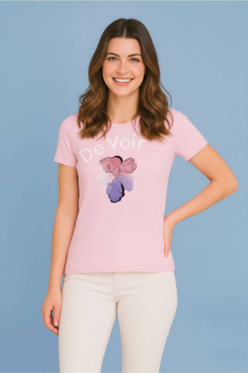 BILBURY Printed Women Round Neck Pink T-Shirt