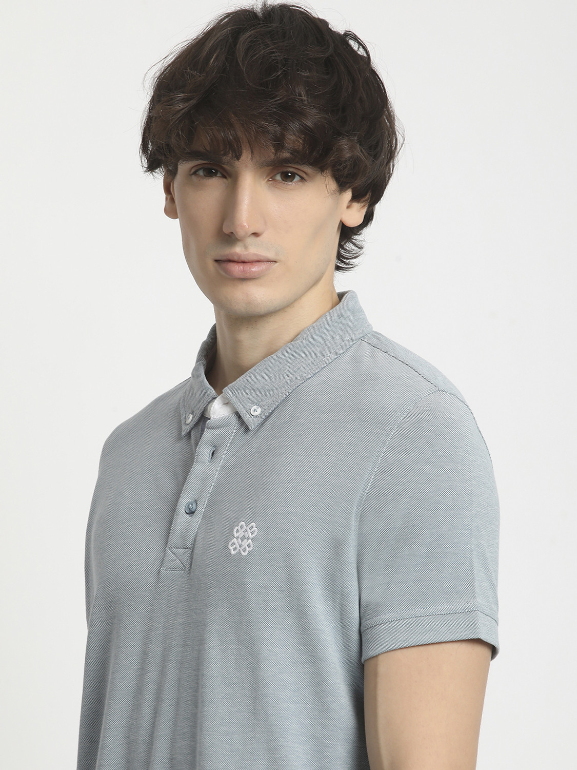 Image of THE BEAR HOUSE Solid Men Polo Neck Blue T-Shirt