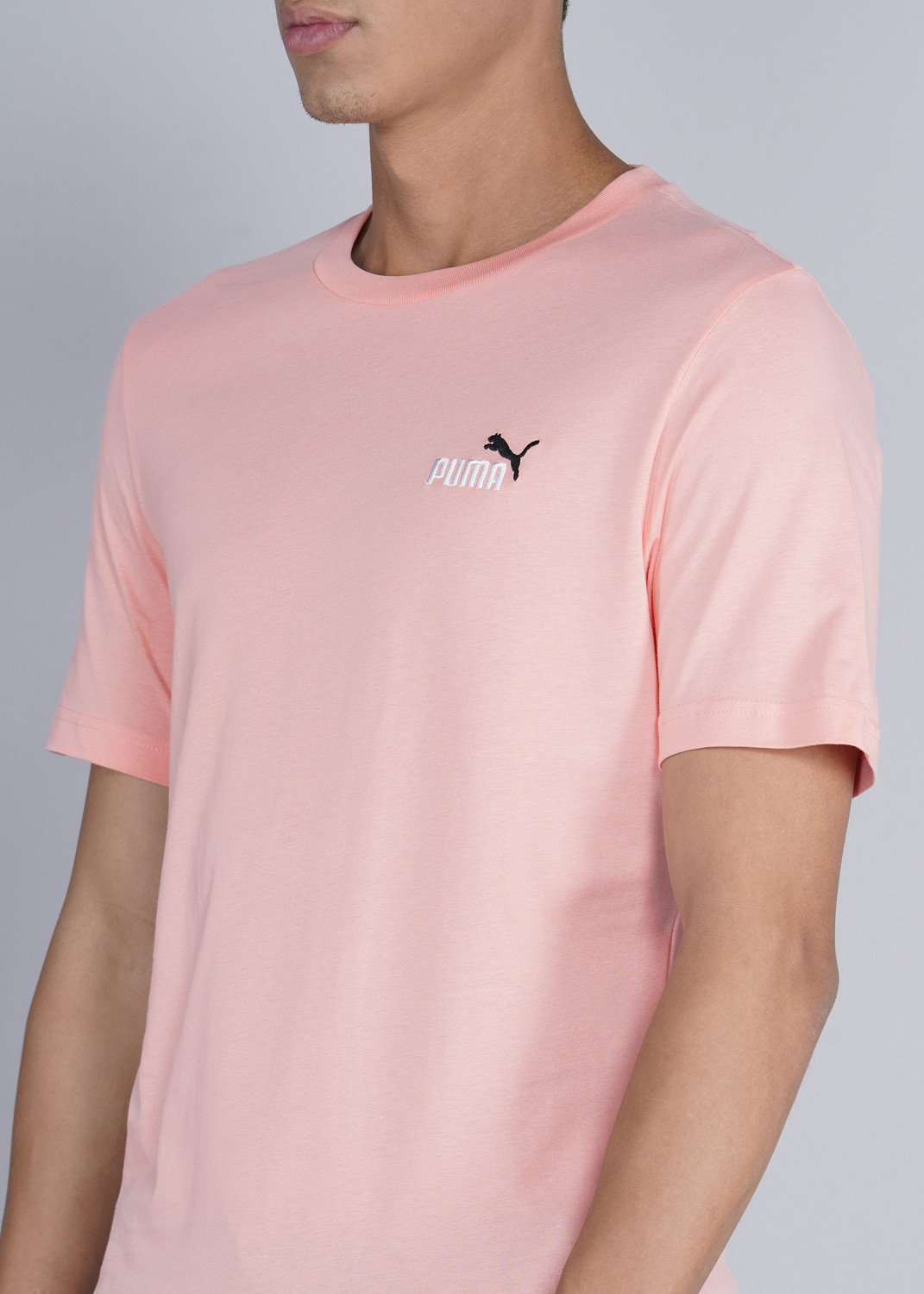 Image of PUMA Solid Men Crew Neck Pink T-Shirt