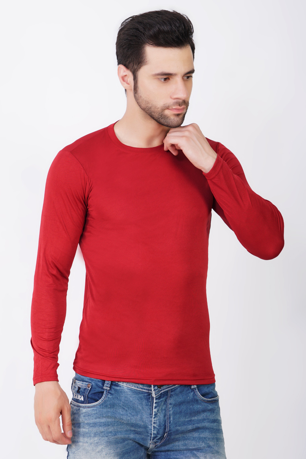 Image of KASPY Solid Men Round Neck Maroon T-Shirt