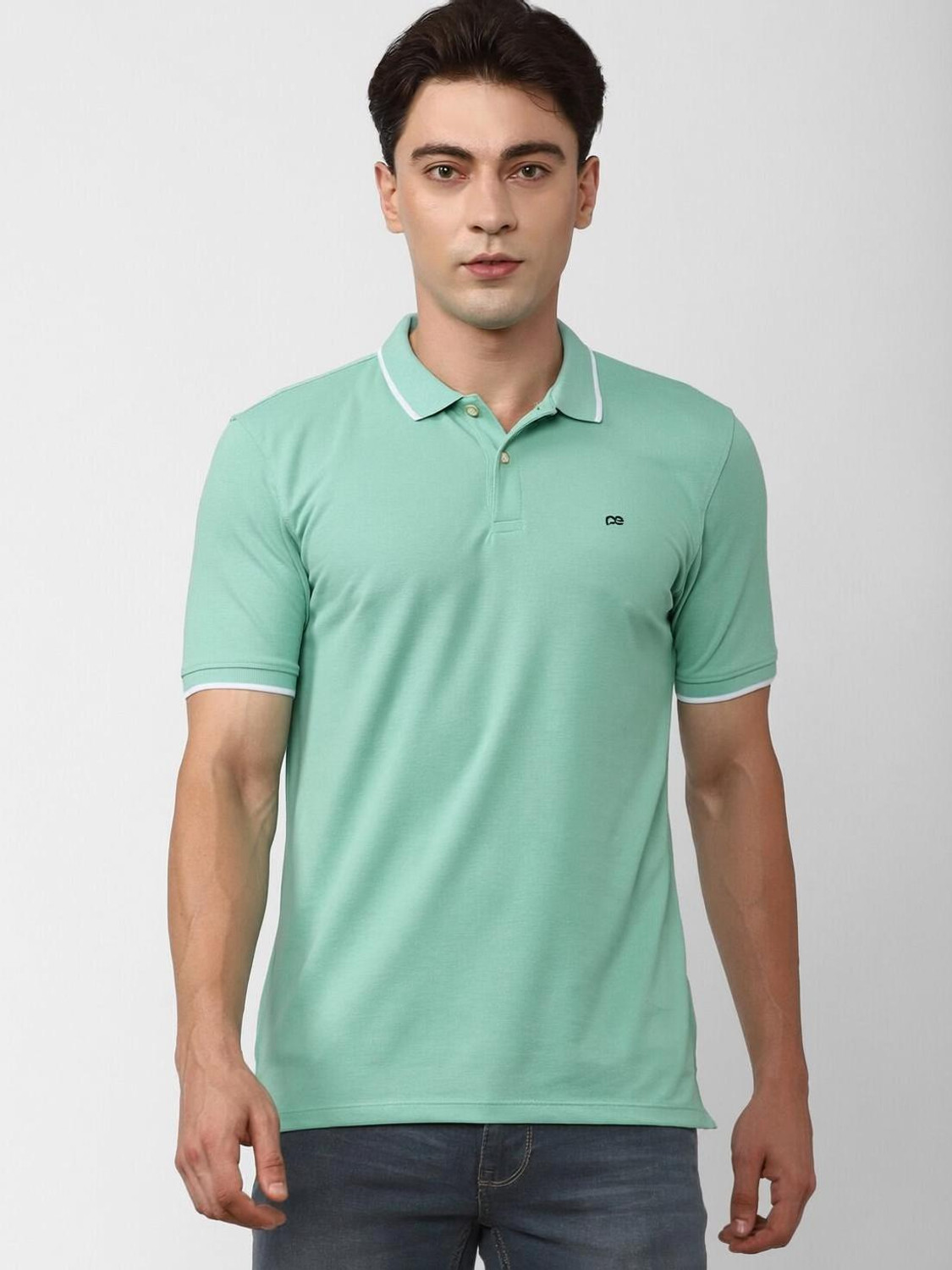 Image of PETER ENGLAND Solid Men Polo Neck Green T-Shirt