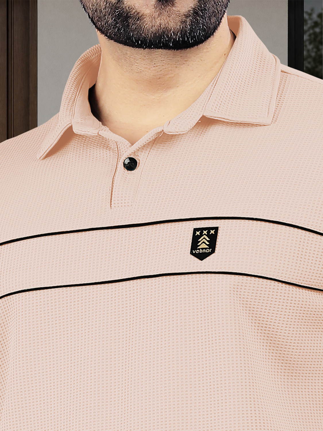 Image of VeBNoR Solid Men Polo Neck Beige T-Shirt