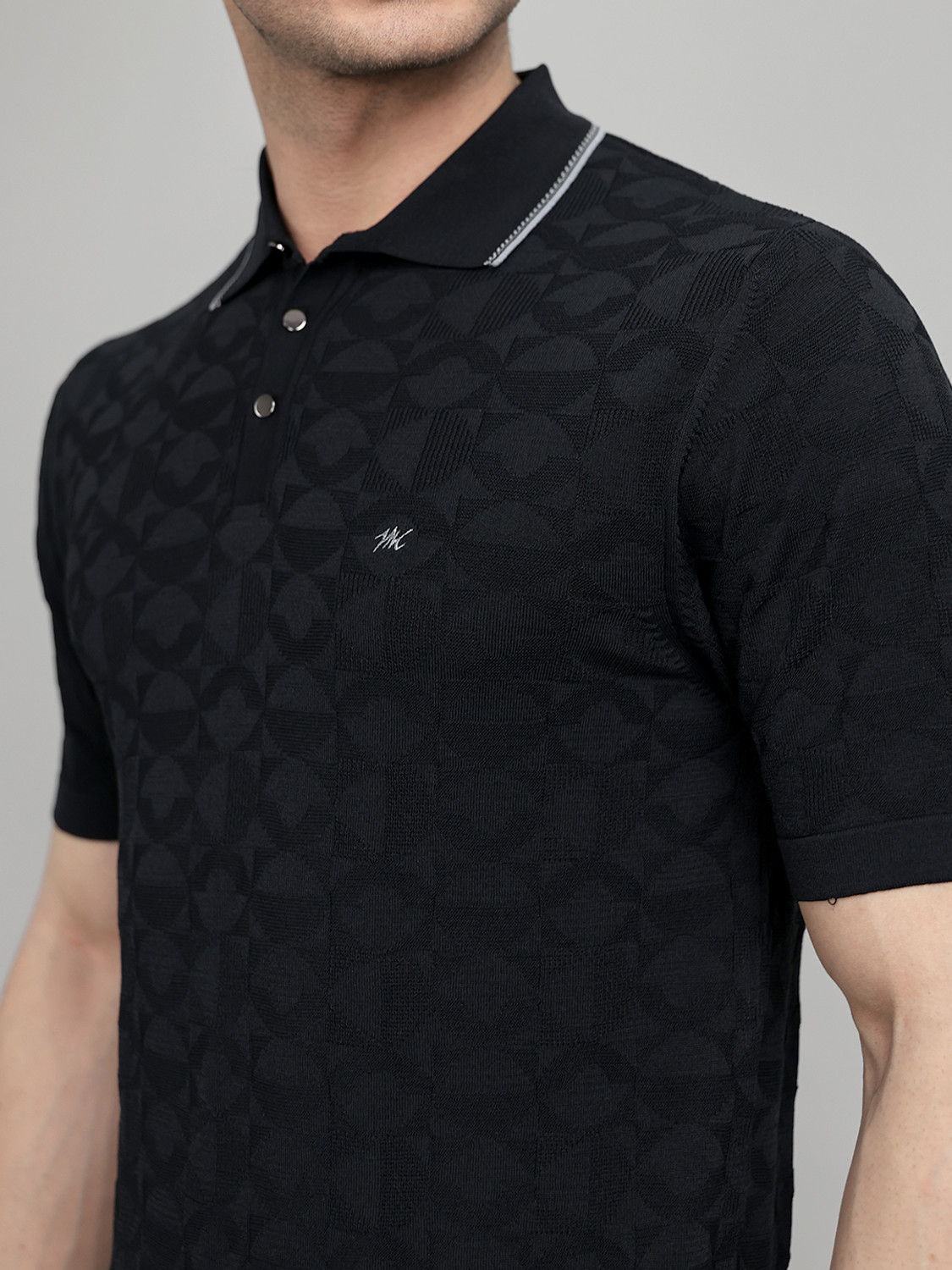 Image of MONTE CARLO Printed Men Polo Neck Black T-Shirt
