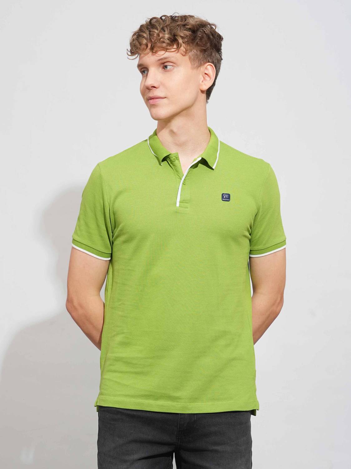 BEING HUMAN Solid Men Polo Neck Green T-Shirt