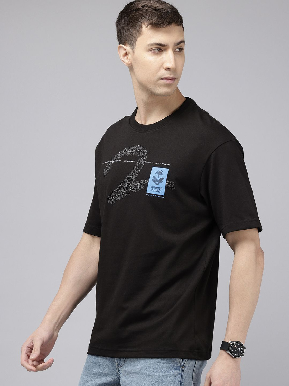 Image of Spykar Solid Men Round Neck Black T-Shirt