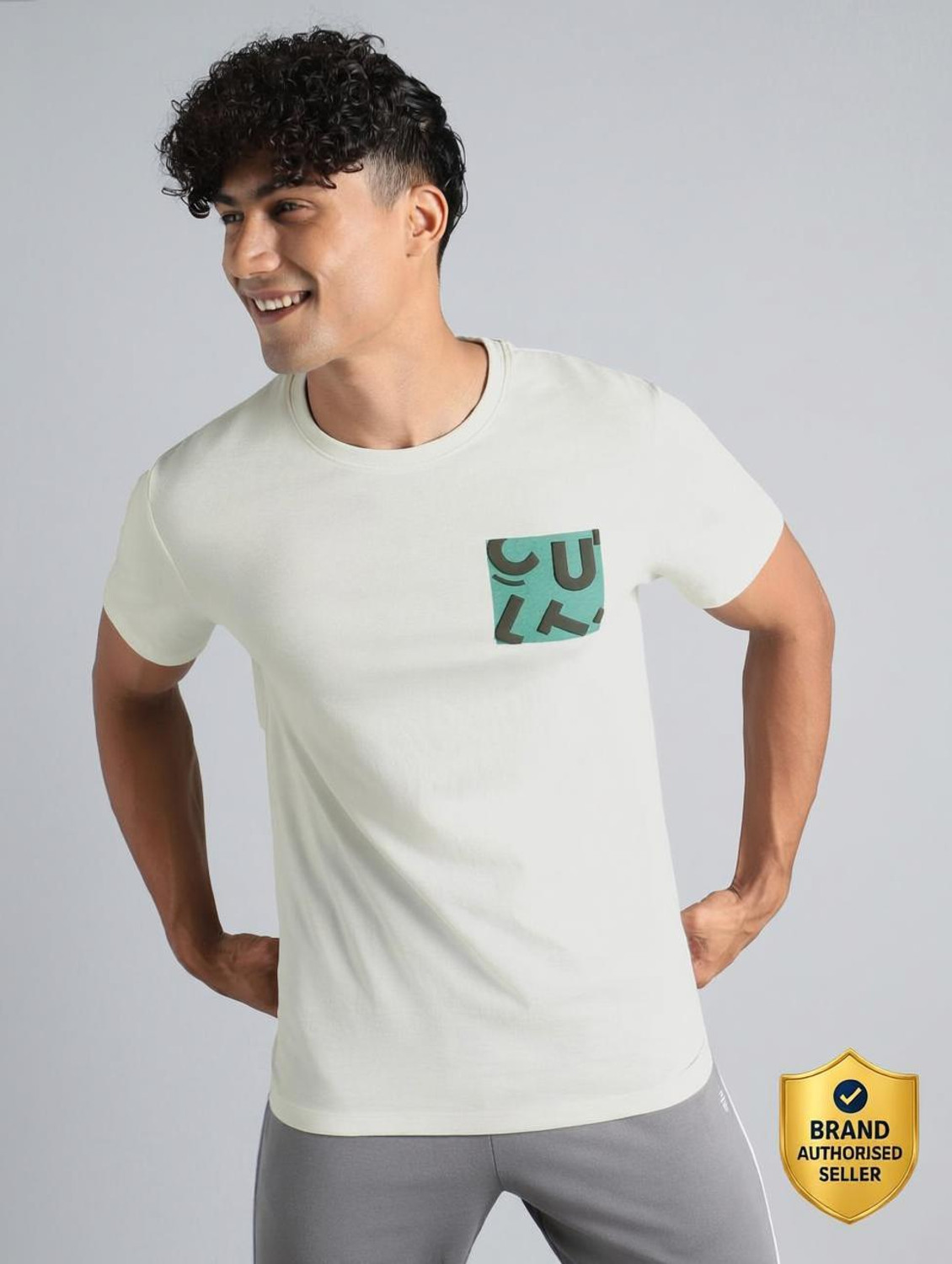 Image of Cult Printed Men Round Neck White T-Shirt
