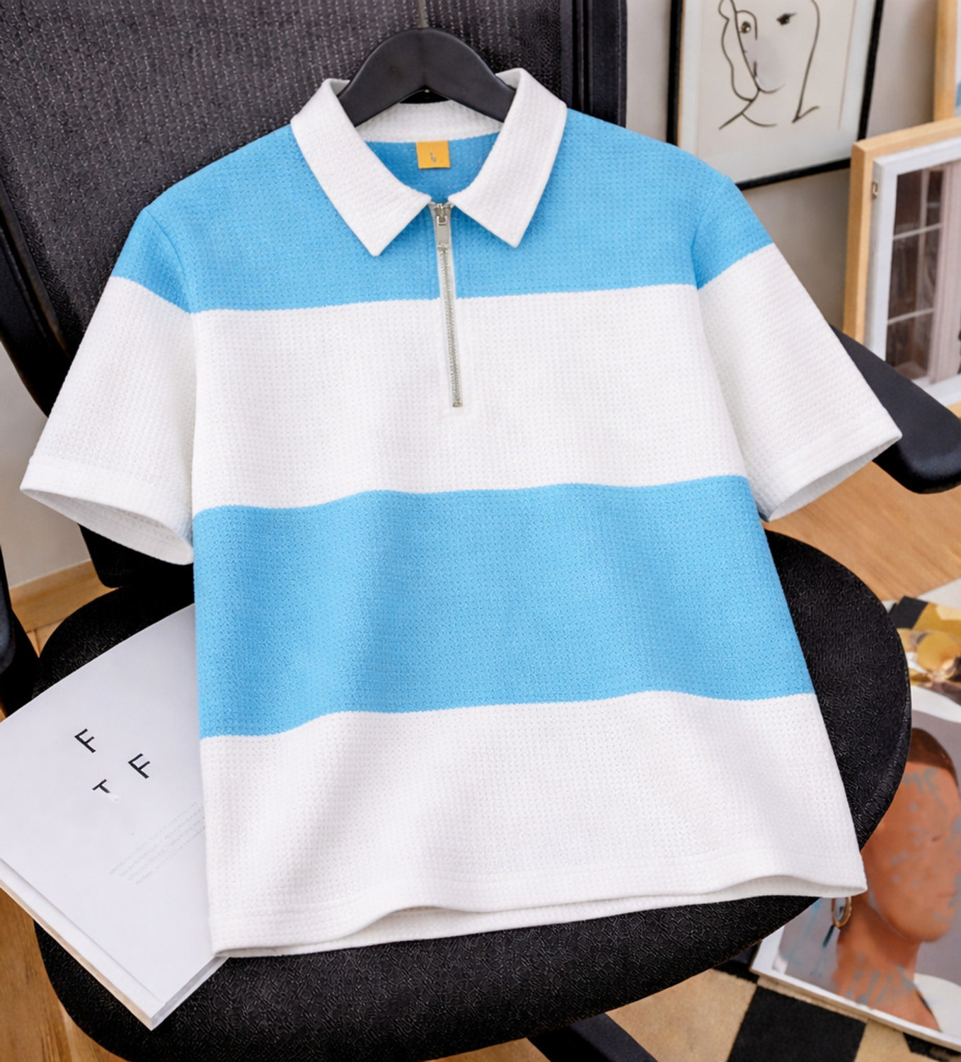 Image of Try This Boys Colorblock Cotton Blend Regular T Shirt (Blue, White, Pack of 1)