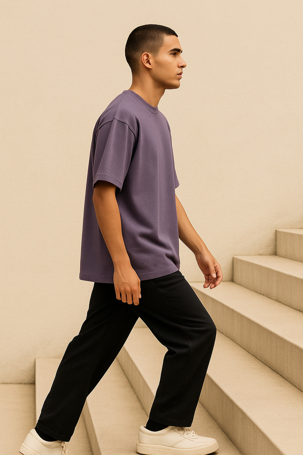 Image of Hornignite Solid Men Round Neck Purple T-Shirt