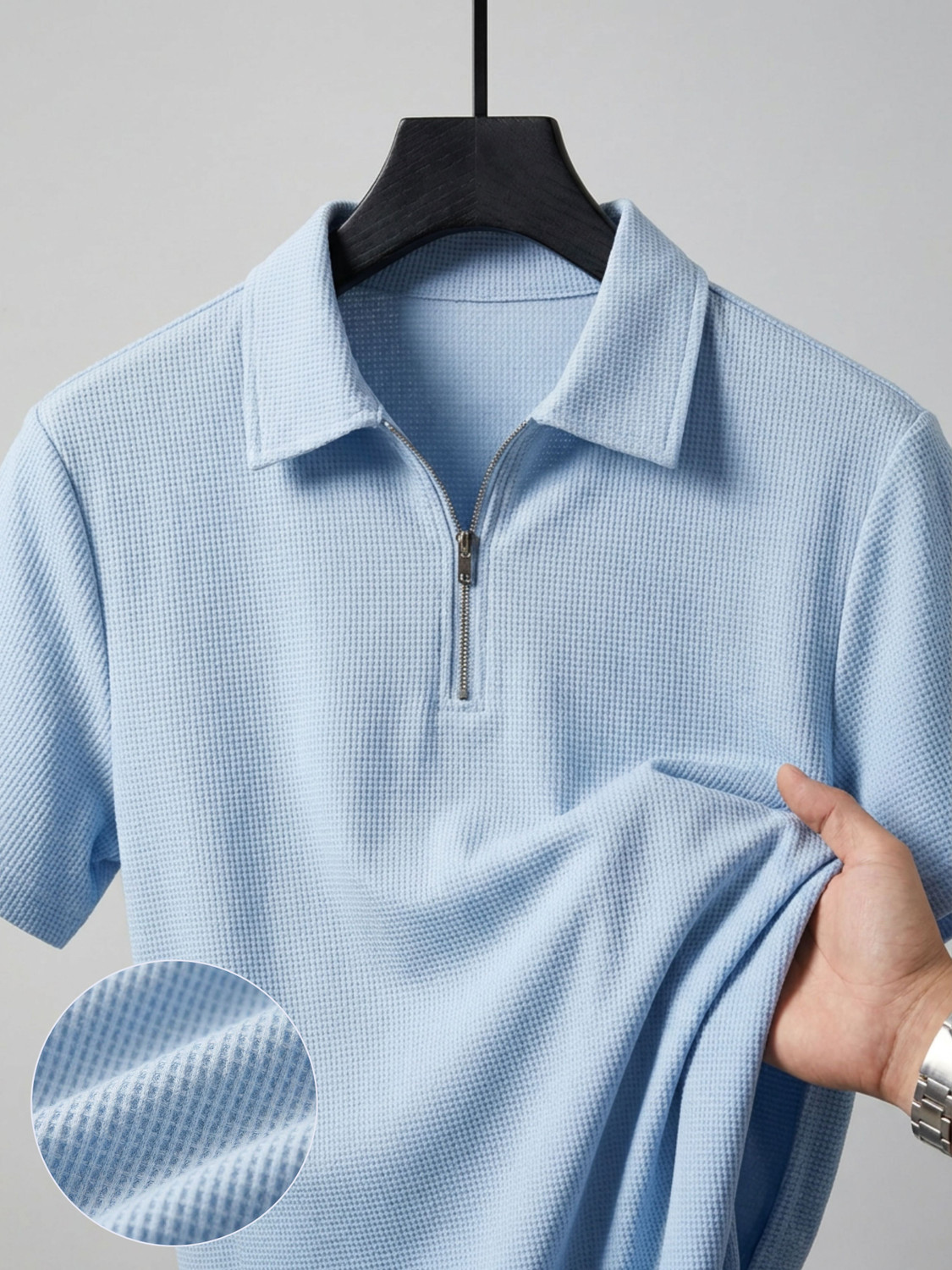 Image of FLYIND VOGUE OUTFIT Self Design Men Polo Neck Light Blue T-Shirt