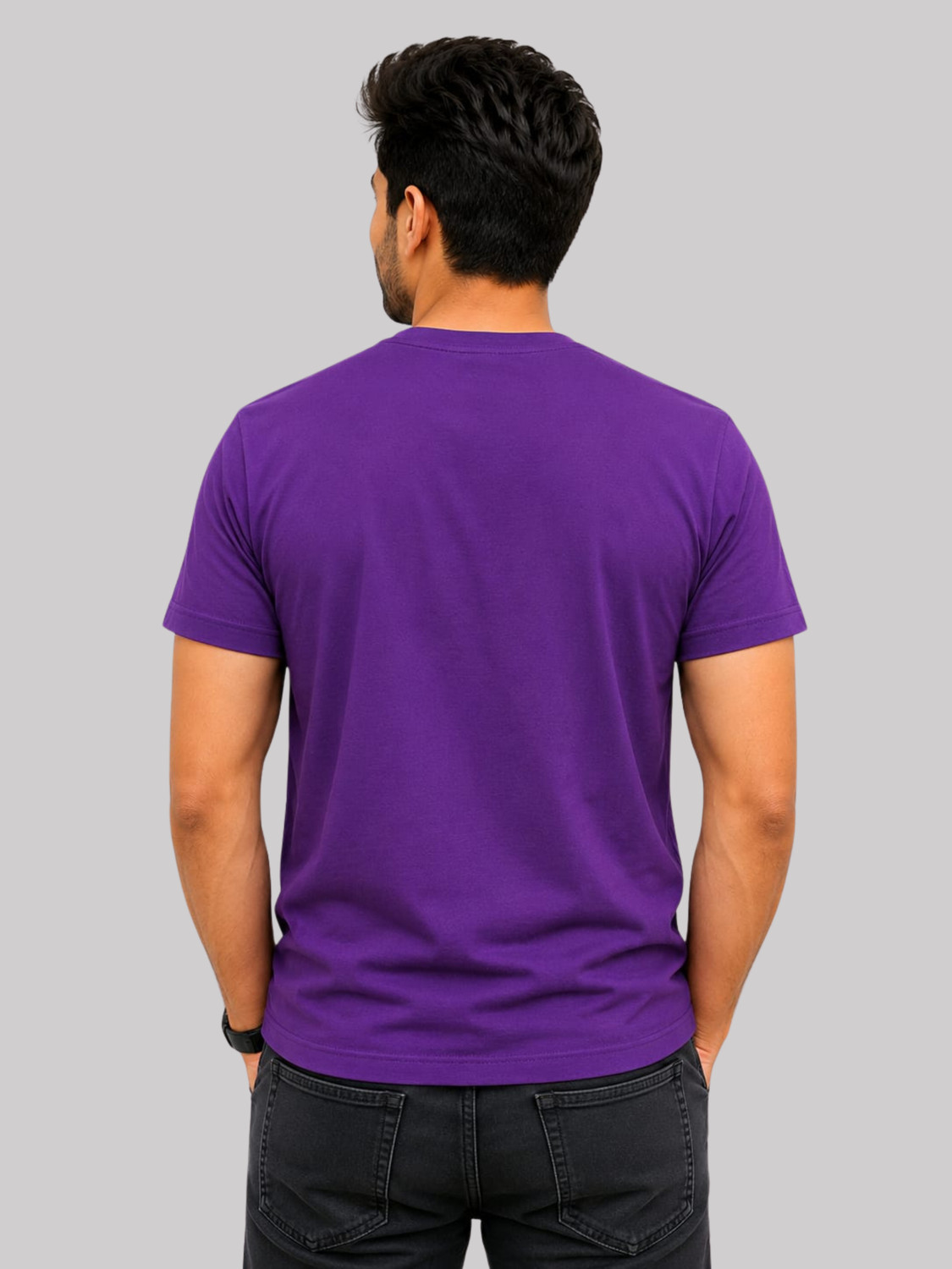 Image of Degan Boutique Men Graphic Print Round Neck Pure Cotton Purple T-Shirt