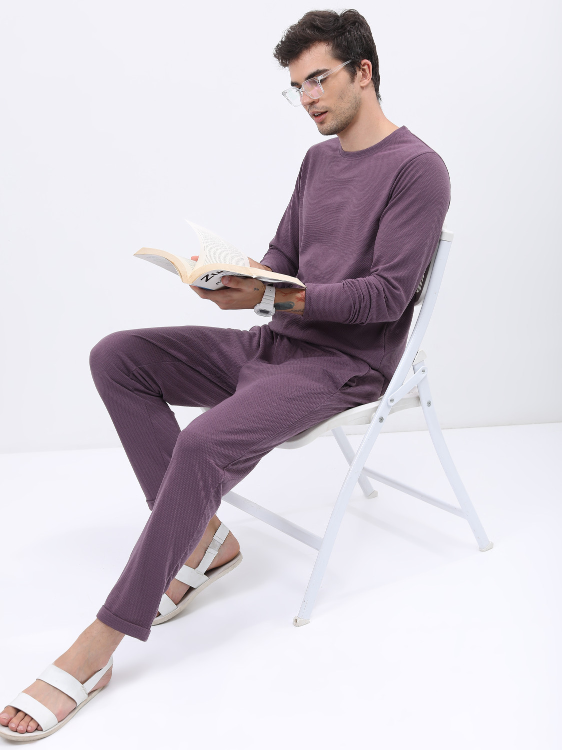 Image of HIGHLANDER Solid Men Round Neck Purple T-Shirt