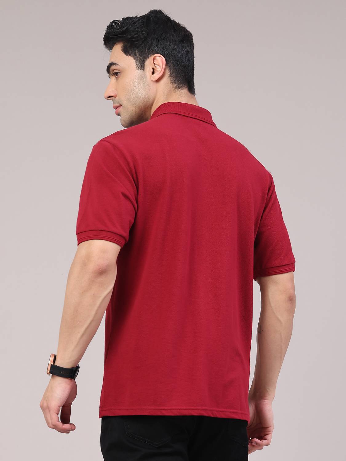 V-MART Solid Men Polo Neck Red T-Shirt - Image 3