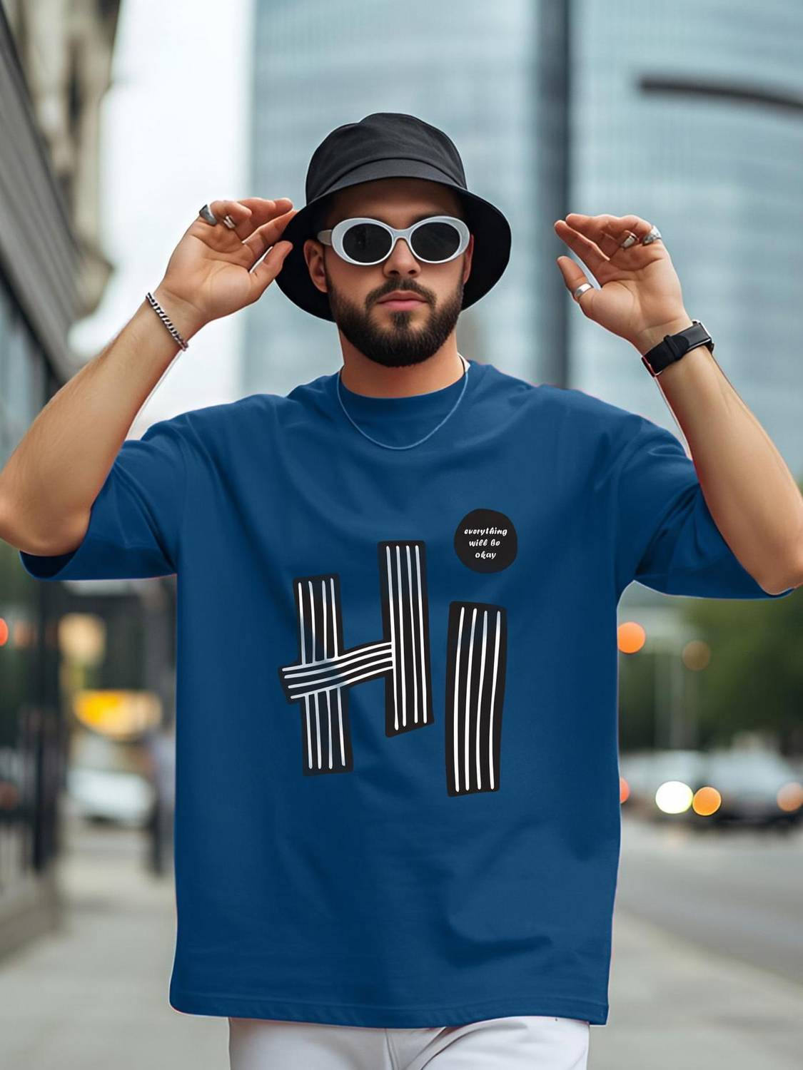 ENITOR Printed Men Round Neck Dark Blue T-Shirt