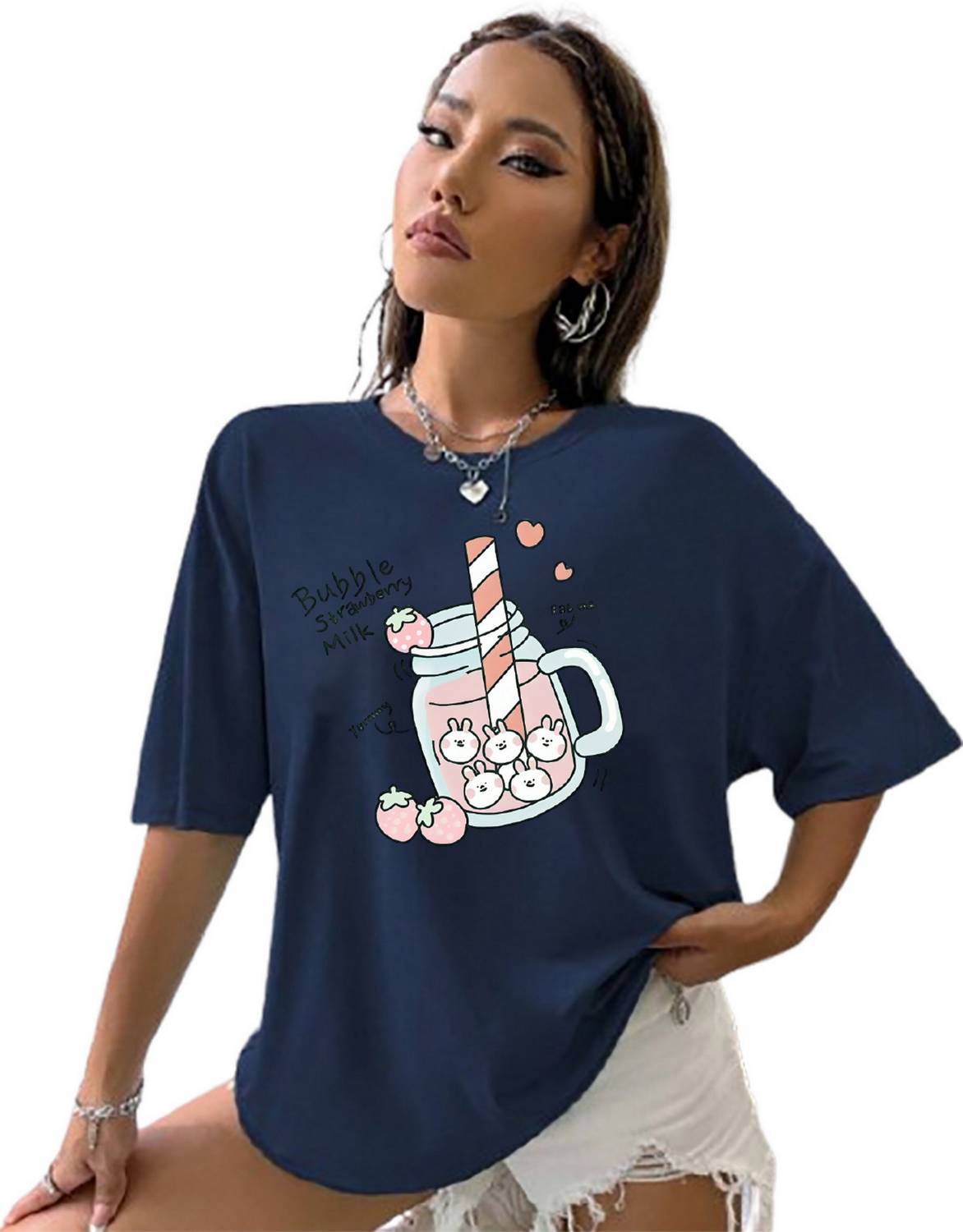 Absolute Defense Graphic Print Women Polo Neck Blue T-Shirt