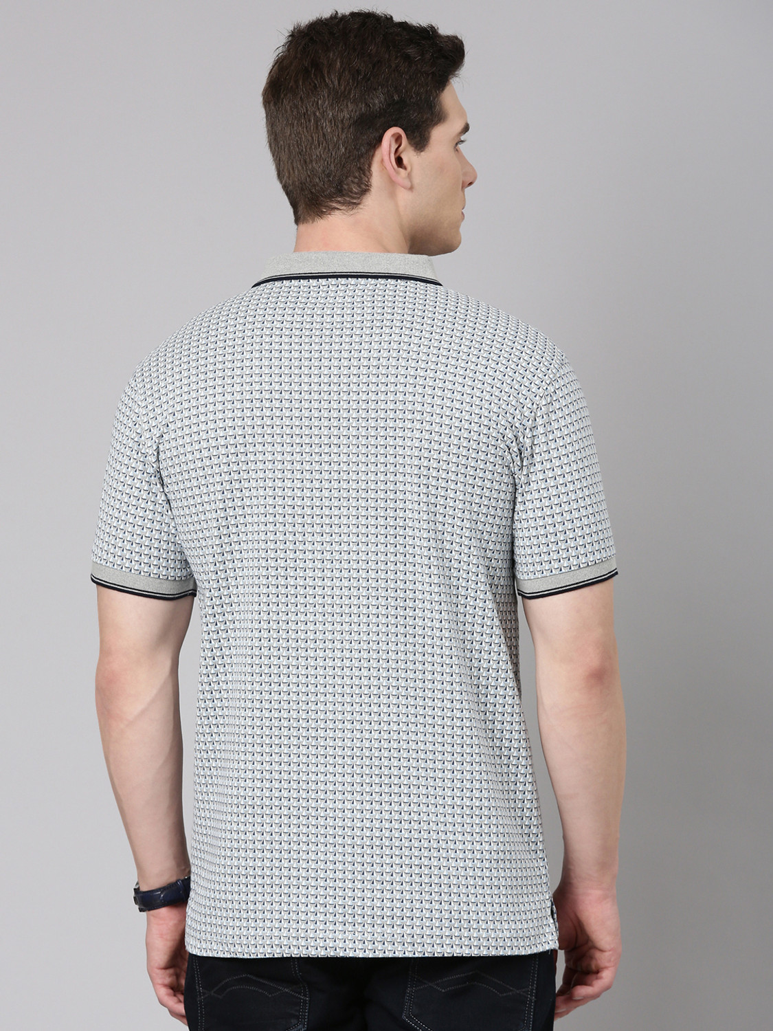 Image of Classic Polo Printed Men Polo Neck Grey T-Shirt