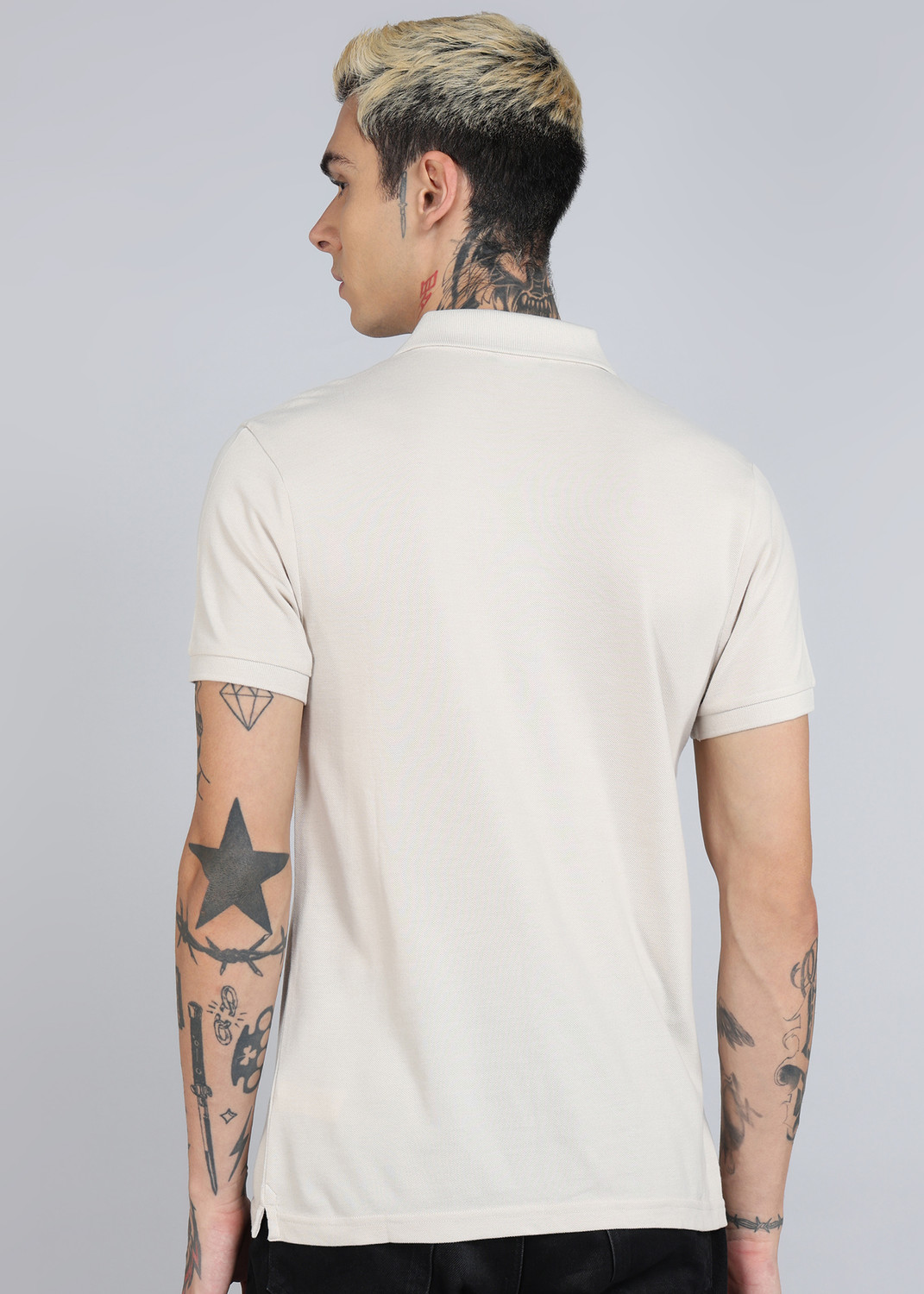Image of United Colors of Benetton Printed Men Polo Neck Beige T-Shirt