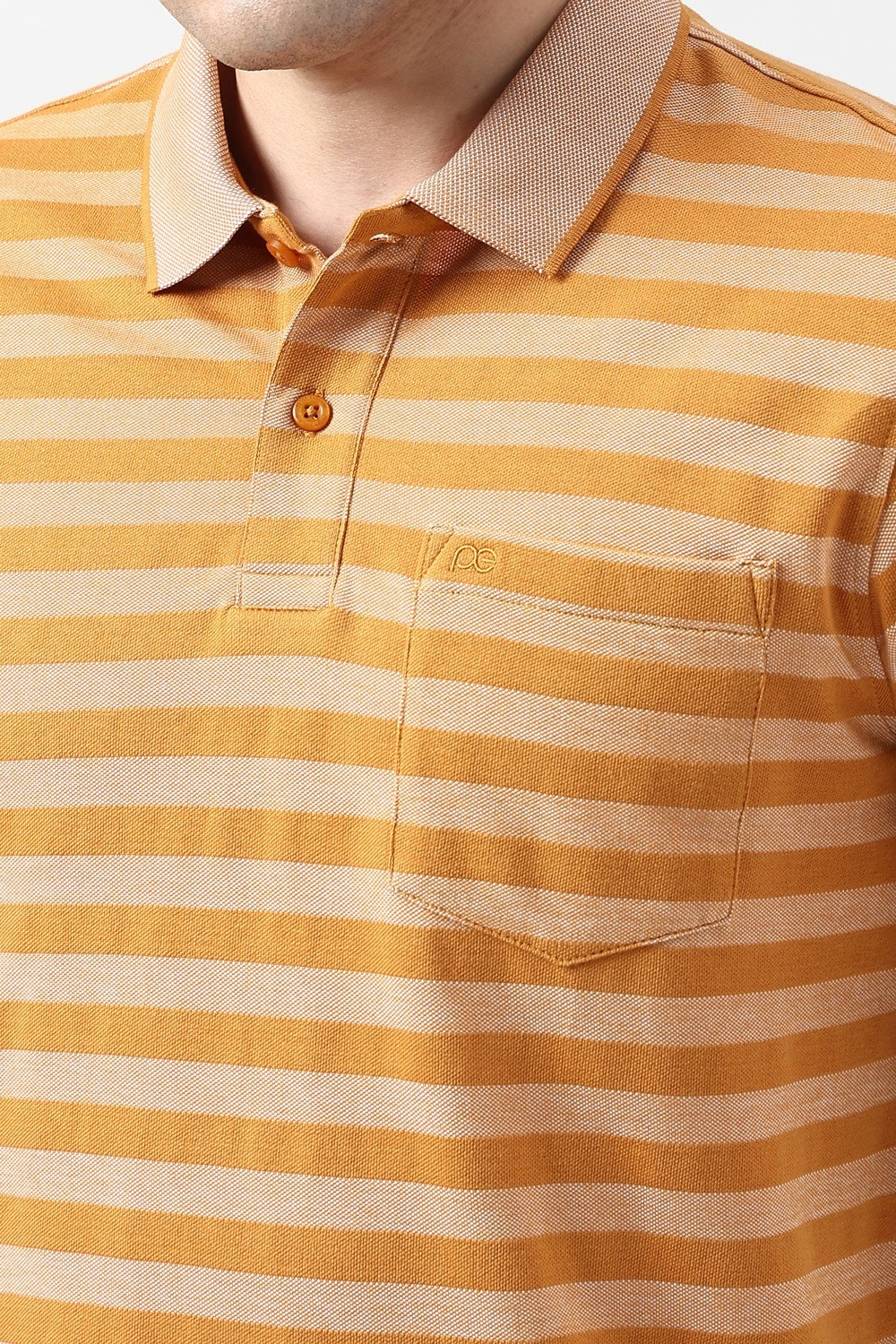 Image of PETER ENGLAND Striped Men Polo Neck Orange T-Shirt