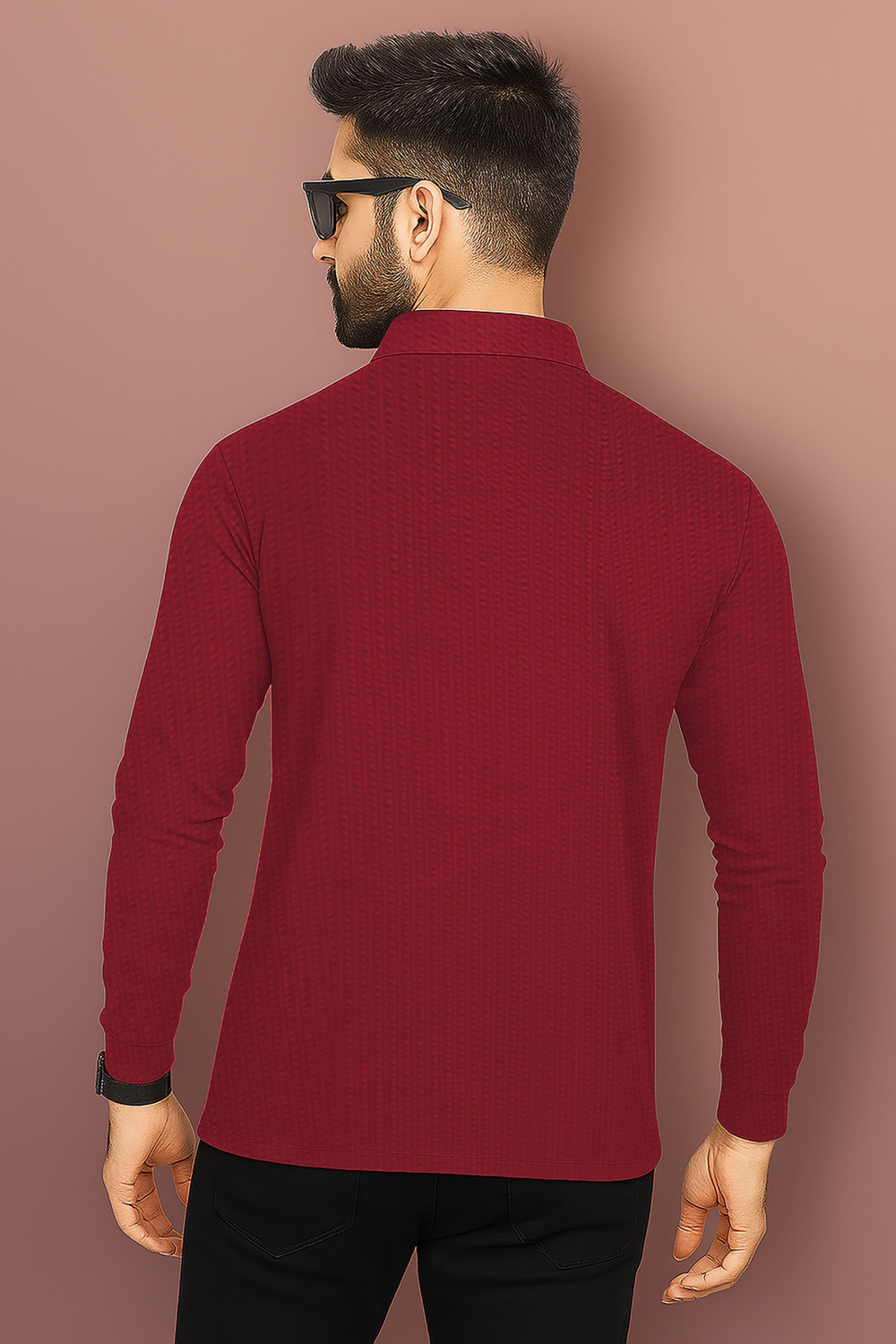 Image of HELMONT Striped Men Zip Neck Maroon, Green T-Shirt