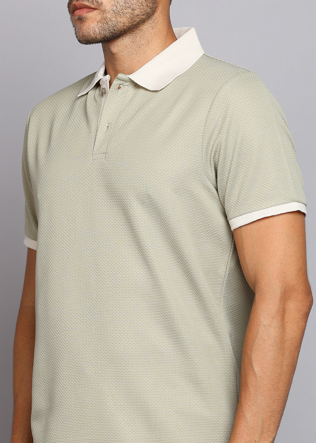 Image of LAWMAN Men Self Design Polo Neck Polyester Light Green T-Shirt